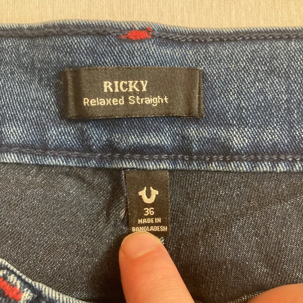 NEW True Religion Jeans Men 36x32 Ricky Relaxed Straight Dark Shivering Wash NWT